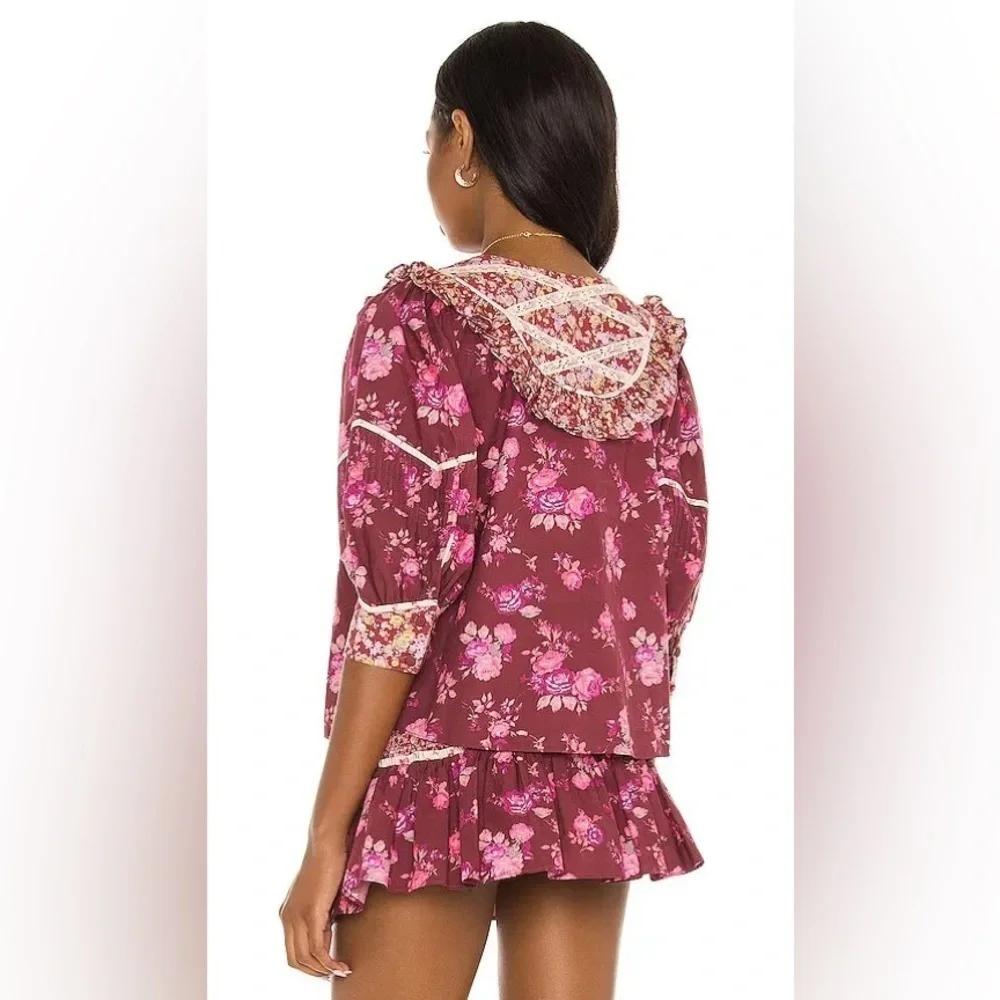 LoveShackFancy X REVOLVE Morrison Spiced Apple Red Cottagecore Peasant Top NWT M